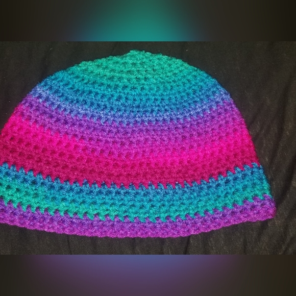 Handmade Dark Rainbow Crochet Beanie - Picture 2 of 5